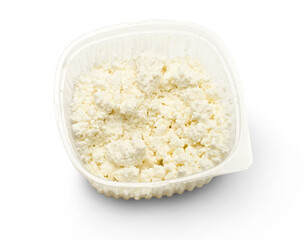Cottage cheese curd heap on white