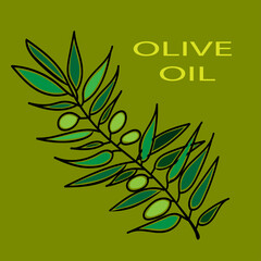 Olive branch with green olives on a green background