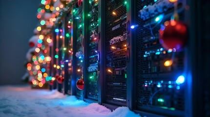 servers, Christmas, lights, ornaments, tech, festive, cheer, holiday, technology, decorations, data, innovation, coding, networking, computers, IT, software, hardware, digital, cloud, celebration