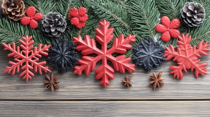 Vibrant Red and Black Snowflakes on a Frosty Background Evoke Holiday Cheer and Warmth for Seasonal Celebrations and Decorating Inspiration