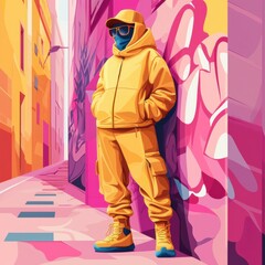 Person in Retro Streetwear Outfit in Urban Setting