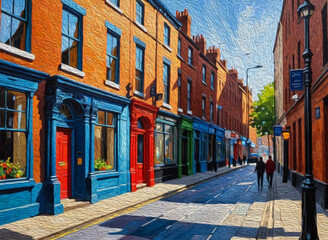Fototapeta premium City Architecture. Oil painting. Printable pattern for wall decorations