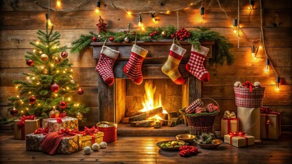 Fototapeta premium Festive Nikolausstiefel by the Fireplace for a Cozy Holiday Atmosphere