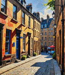 Fototapeta premium City Architecture. Oil paint. Printable pattern for wall decorations