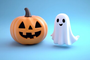 Festive Halloween jack o'lantern with spooky ghost 