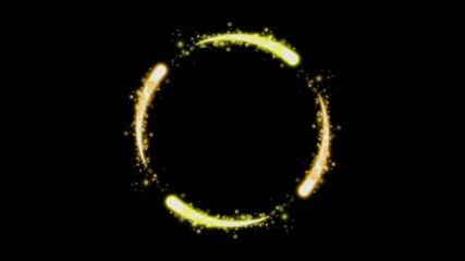 Animation orange light circle effects spin on black background.