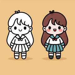 cute student girl cartoon drawing vector