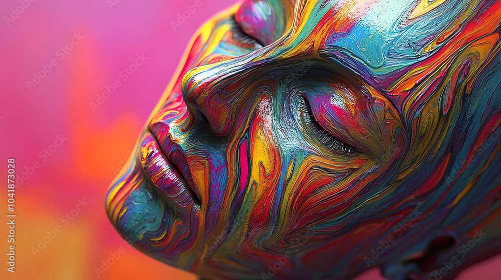 Leinwandbilder vibrant colorful abstract face art capturing the essence of emotion through swirling patterns and bo