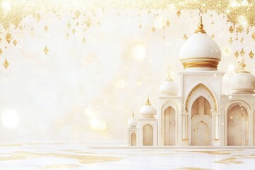White Mosque with Golden Accents and Sparkle Background