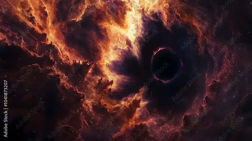 Poster Majestic cosmic nebula surrounding a mysterious black hole unveiling the wonders of the universe