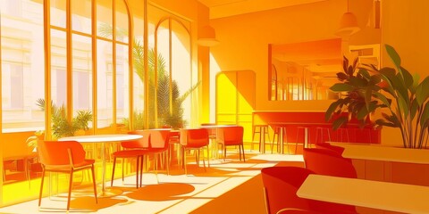 A vibrant abstract depiction of a lively brunch spot in Europe.