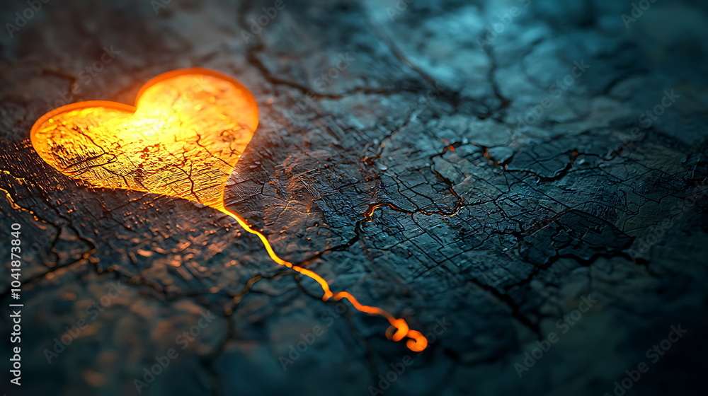 Poster Illuminated heart embraced by textured surface symbolizing love and connection in a serene atmosphere