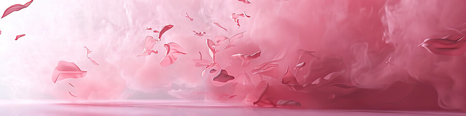 Fototapeta premium Ethereal Pink: A misty pink fog slowly swirling and dissipating, revealing hidden shapes and forms emerging from within the haze as they fall to the ground.
