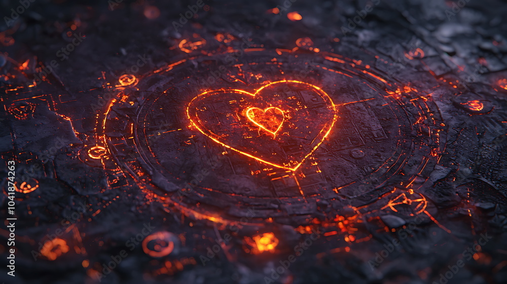 Aufkleber glowing lava heart symbol illuminating a textured dark surface a captivating exploration of passion 