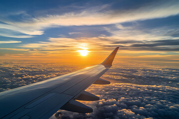 The view from inside the aircraft was unforgettable, with the setting sun casting a warm, golden glow over the sky as the plane cruised above the clouds, creating a peaceful and se