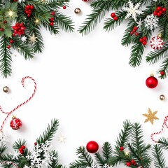 christmas background with christmas tree branches and balls
