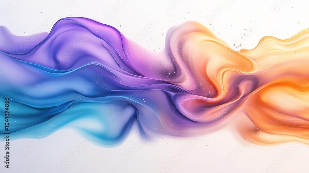 Poster abstract background of multi-colored cloudy spreading paint strokes on a white background