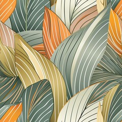 Flowing leaf line art in shades of brown and beige forms a seamless, delicate pattern, perfect for an elegant and calming background.