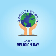 World Religion Day. Third Sunday in January. Holiday concept. Template for background with banner, poster and card. Flat illustration. Jpeg format.	