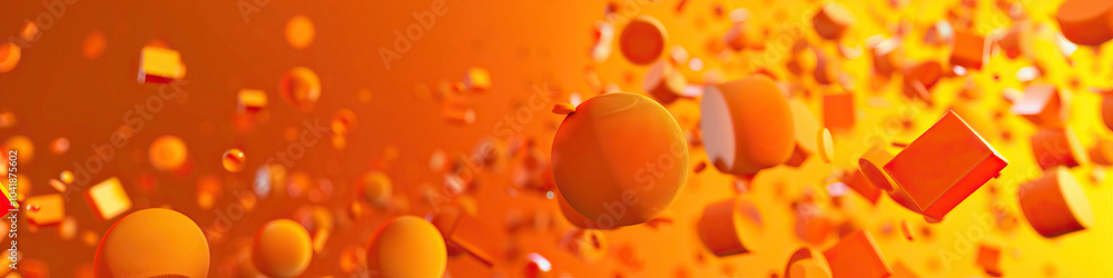 Poster sunset orange: an abstract pattern of orange circles and squares scattered across the screen, some r