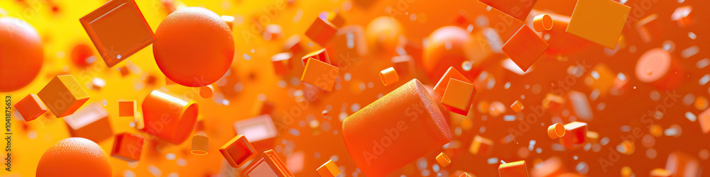 Poster sunset orange: an abstract pattern of orange circles and squares scattered across the screen, some r