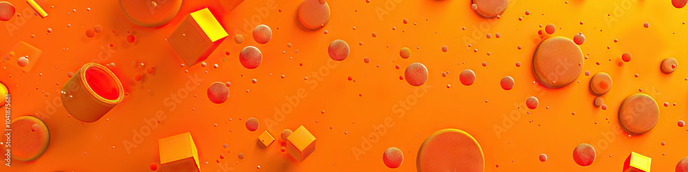 Poster sunset orange: an abstract pattern of orange circles and squares scattered across the screen, some r