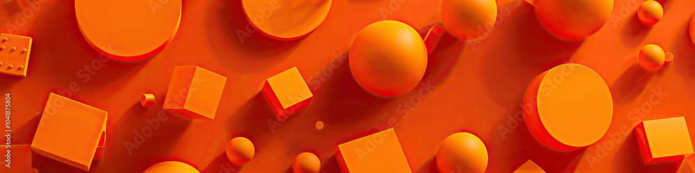 Poster sunset orange: an abstract pattern of orange circles and squares scattered across the screen, some r