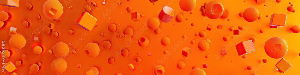 Poster sunset orange: an abstract pattern of orange circles and squares scattered across the screen, some r
