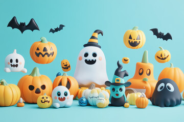Naklejka premium halloween pumpkin set
