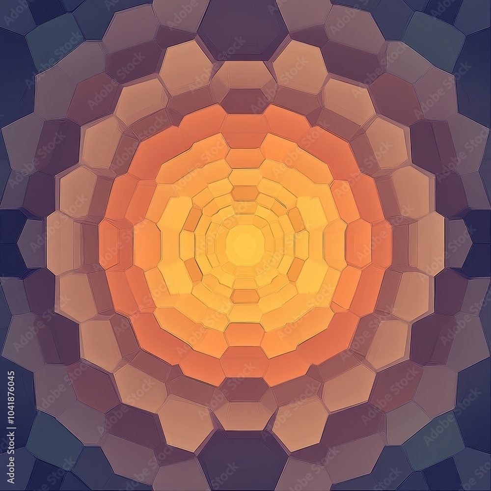 Aufkleber layered hexagons gradually decrease in size towards the center, forming an abstract design with warm