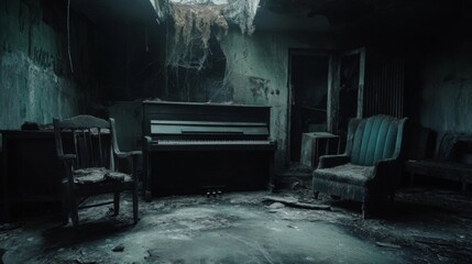 Ghostly remnants of life linger amidst the ruins of this neglected room.