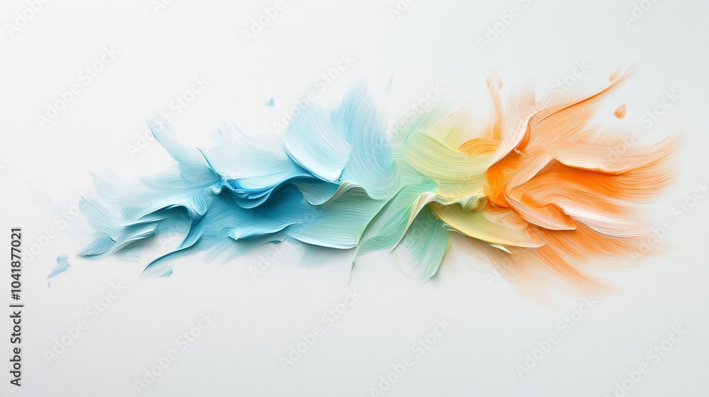 Poster abstract background of multi-colored cloudy spreading paint strokes on a white background