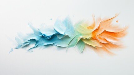 Abstract background of multi-colored cloudy spreading paint strokes on a white background