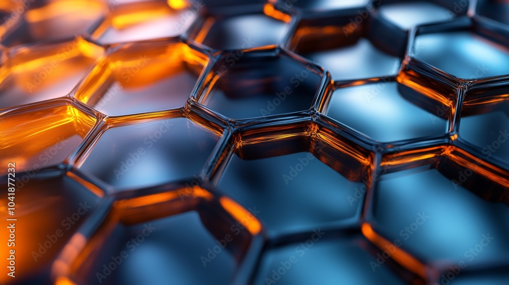 Fototapete a detailed close-up reveals a hexagonal pattern with vibrant orange and blue hues, highlighting a st
