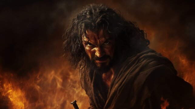 An intense representation of biblical strength in Samson.