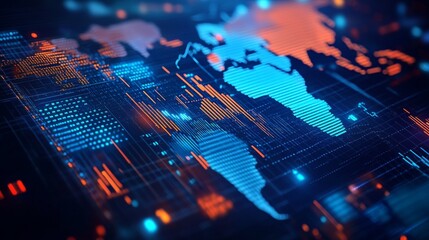 Fototapeta premium Holographic World Map Displaying Live Market Data 