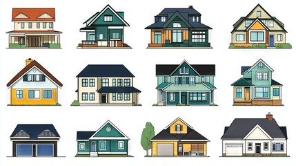 Fototapeta premium Vector representations of various residential designs for creative projects.