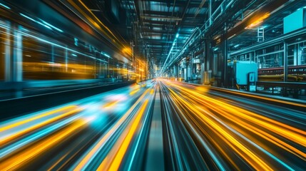 Fototapeta premium Point of view perspective reveals the future of industrial technology.