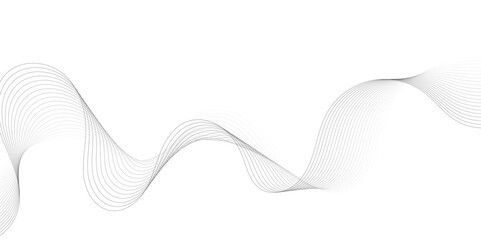 Abstract grey, white smooth element swoosh speed wave modern stream background. Wave with lines created using blend tool. Abstract frequency sound wave lines and twisted curve lines background.	