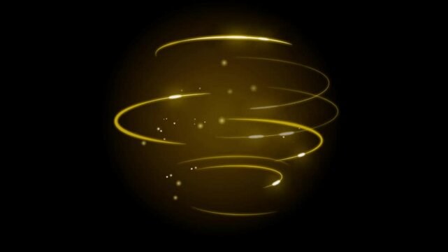 Animation orange light circle effects spin on black background.