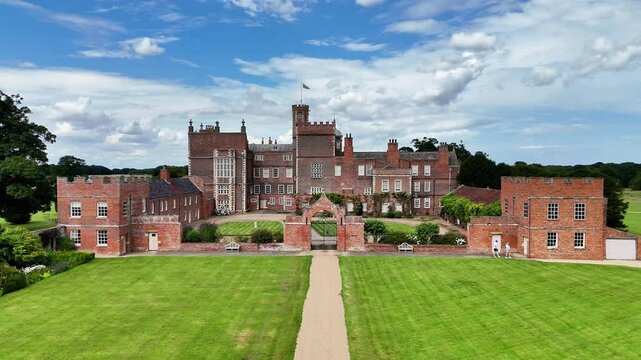 Burton constable, Hull, United kingdom &ndash; July 27, 2024: Burton constable hall Aerial View 4K Drone Video