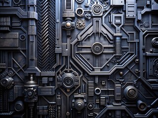 Fototapeta premium Futuristic Black Metal Wall Panel Texture for Sci-Fi Backgrounds and Design Projects