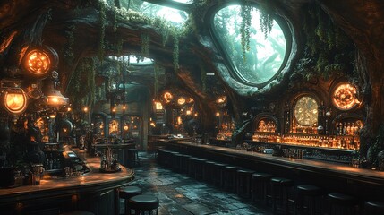 Enchanted Mangrove Bar with Glowing Atmosphere