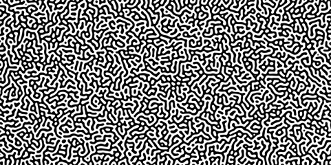 Turing reaction diffusion monochrome seamless pattern with chaotic motion .Linear design with biological shapes. Organic lines in memphis. abstract turing organic wallpaper background .	
