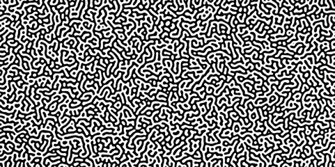Turing reaction diffusion monochrome seamless pattern with chaotic motion .Linear design with biological shapes. Organic lines in memphis. abstract turing organic wallpaper background .	
