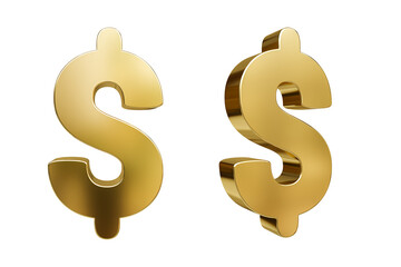 Finance and business symbol. Gold dollar sign isolated on white background. 3d rendering