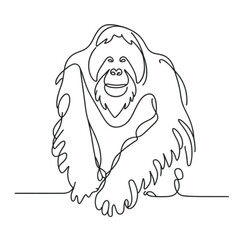 Continuous line orangutan illustration in minimalist style, AI Generation