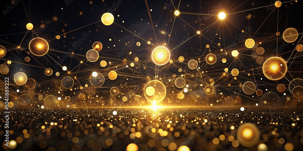 Poster golden circles with particles on dark background - generative ai art for abstract visuals
