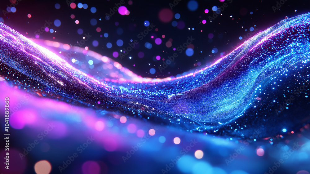 Poster colorful abstract waves with glowing particles create mesmerizing effect
