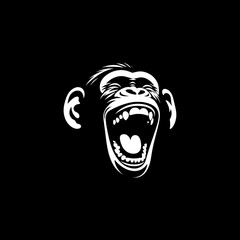 chimpanzee monkey laughing  face vector drawing illustration stencil	
